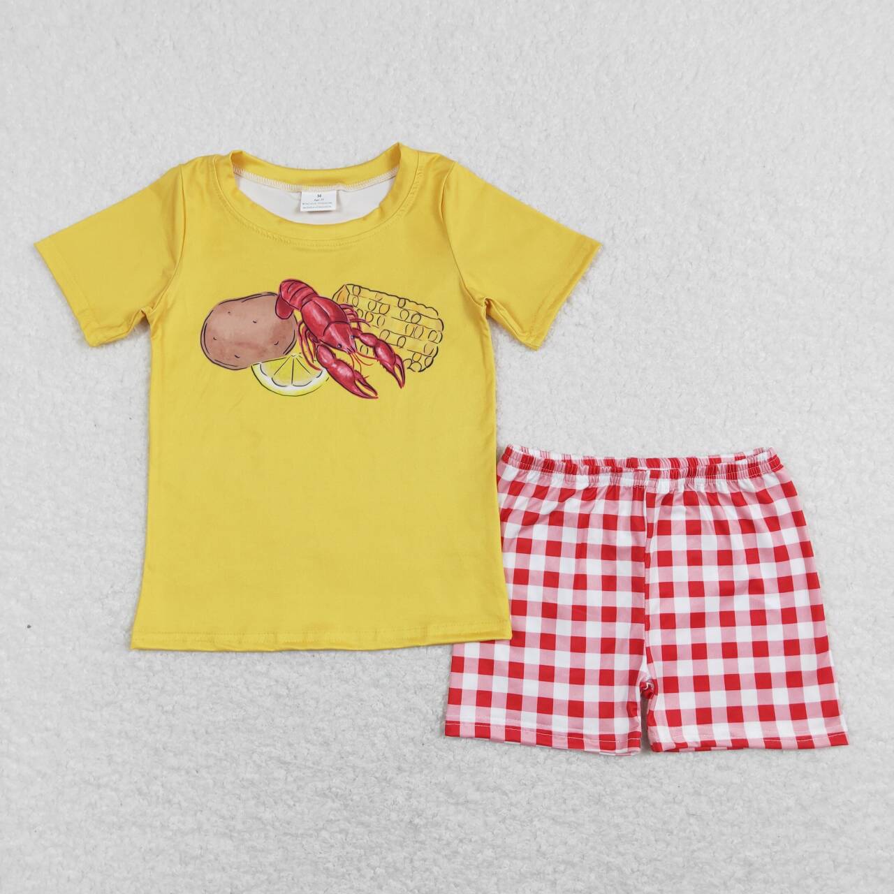 BSSO0438  Yellow red crayfish Boys Short Sleeve Shorts Outfits