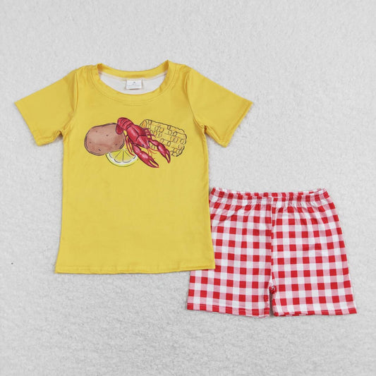 BSSO0438  Yellow red crayfish Boys Short Sleeve Shorts Outfits