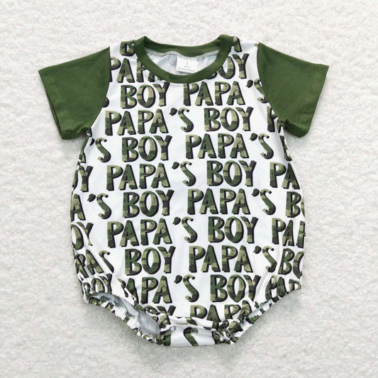 SR0876  Green Papa's boy  Girls Short Sleeve Romper