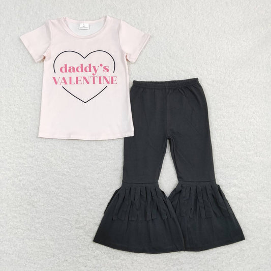 GSPO1396 GT0452 Valentine Daddy Pink  Top 2Pcs  Girls Short Sleeve Pants Outfits