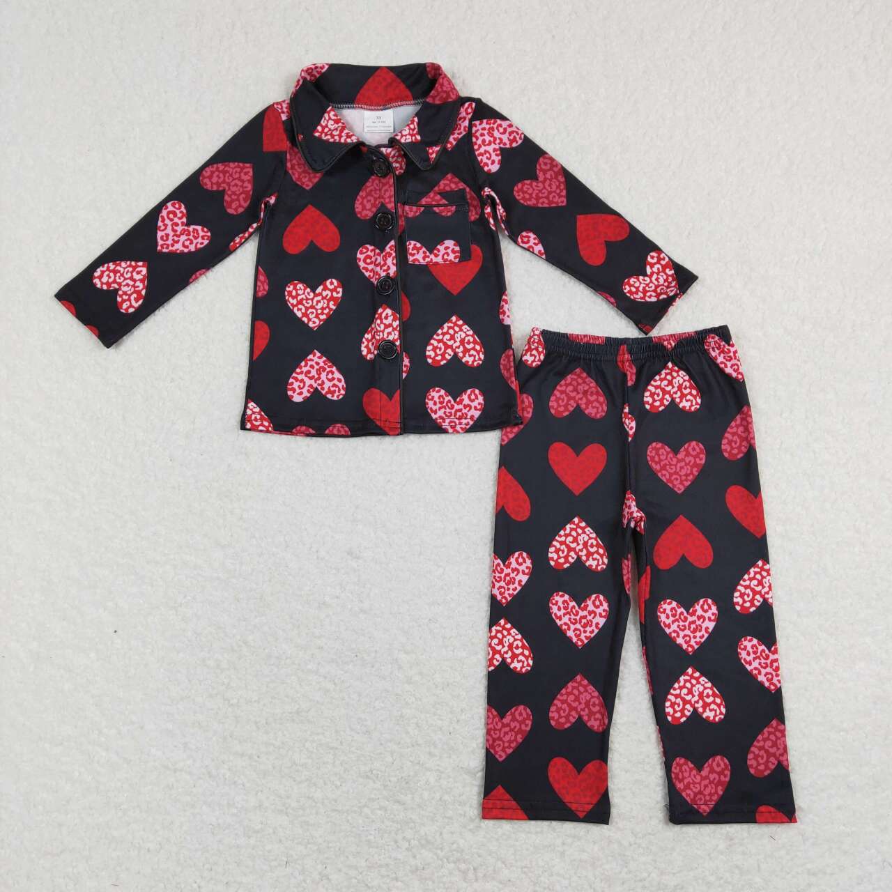 GLP1137 Valentine Love Pink Collar Girls Long Sleeve Pants Outfits Pajamas