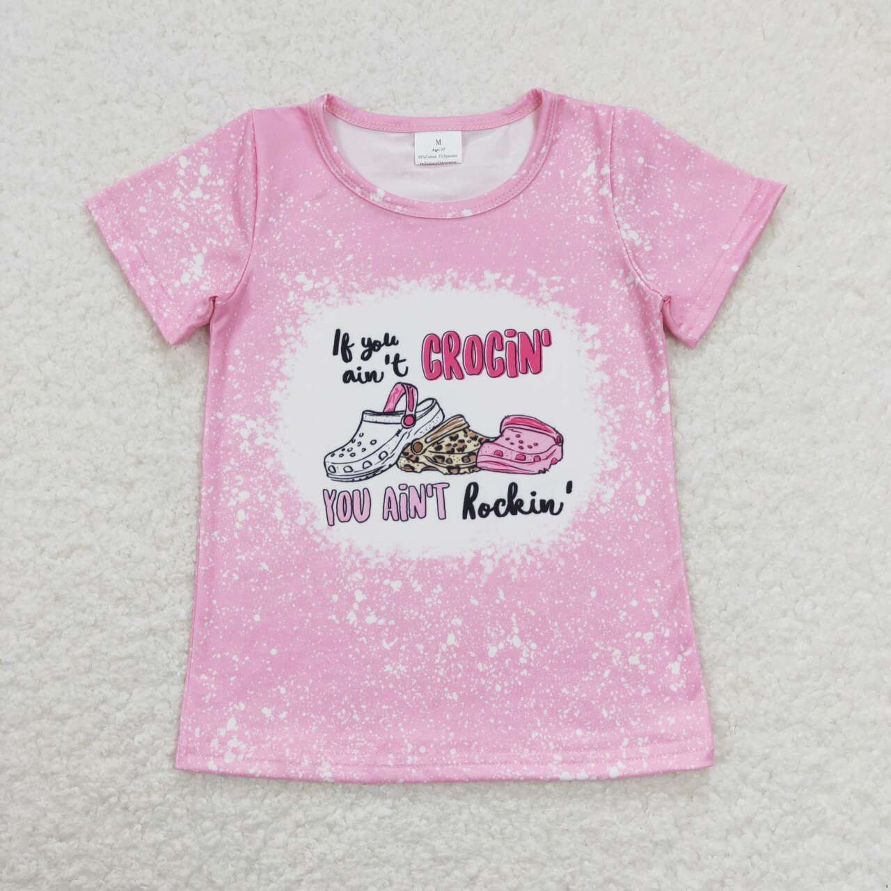 GT0443 Rockin crocin  pink Girls Short Sleeve Top T-shirts