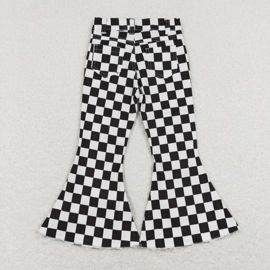 P0349  Black Plaid  Girls Bell Pants Denim Jeans