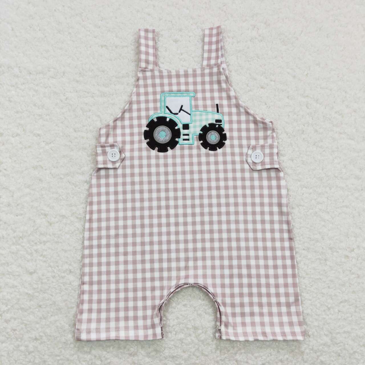 SR0631 Blue Truck  Embroidery  Girls Short Sleeve Romper