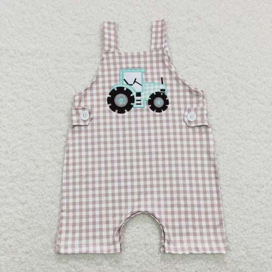 SR0631 Blue Truck  Embroidery  Girls Short Sleeve Romper