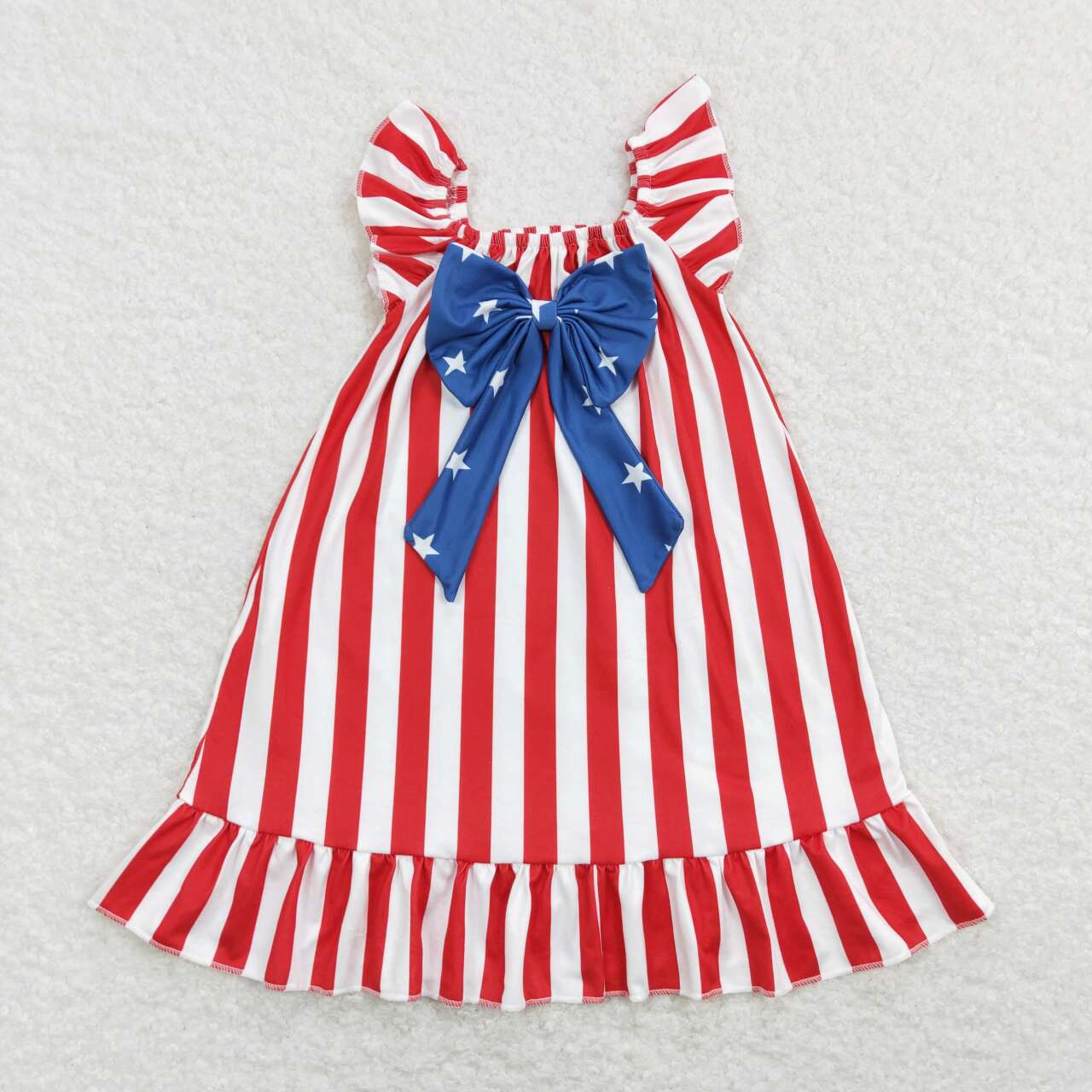 GSD0675 4th Of July Red Stripes Blue Star Girls Short Sleeve Dresses