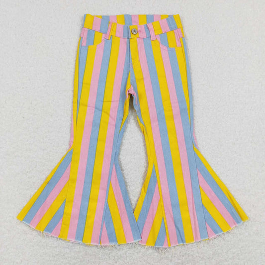 P0332 Yellow Striped Girls Bell Pants Denim Jeans