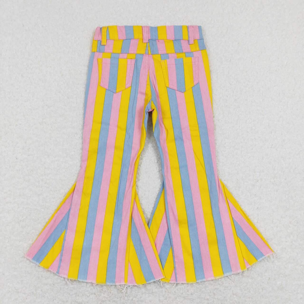 P0332 Yellow Striped Girls Bell Pants Denim Jeans