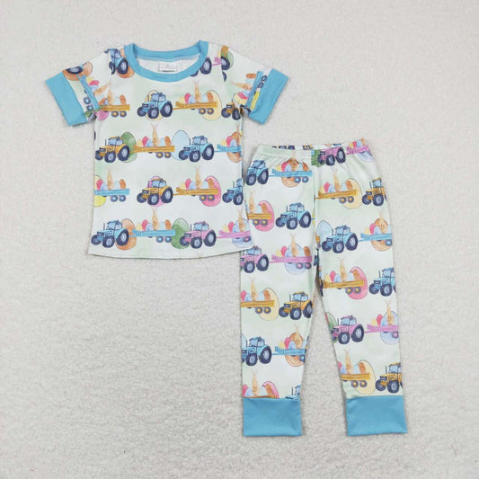 BSPO0300 Easter Carrot Blue Egg Boys Short Sleeve Bell Bottom Pants Outfits Pajamas