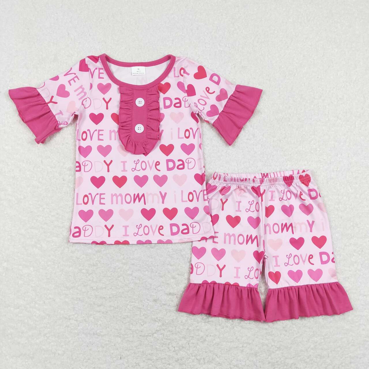 GSSO0445 Valentine Pink Love Mommy Daddy Girls Short Sleeve Shorts Outfits Pajamas