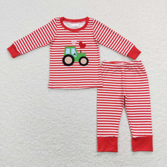 BLP0438 Valentine Love Truck  Embroidery Boys Long Sleeve Pants Outfits Pajamas