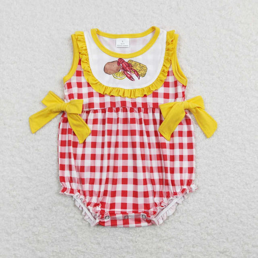 SR0769 Red Yellow Crayfish  Girls Short Sleeve Romper