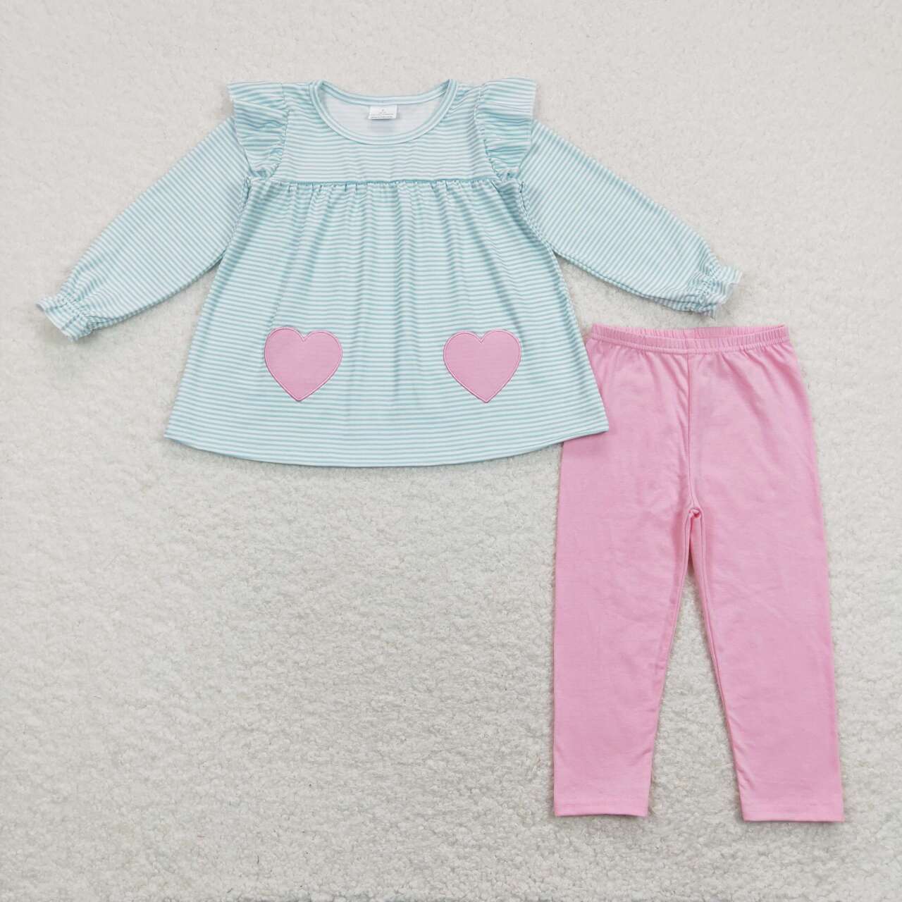 GLP1114 Valentine  love Pink Blue  Embroidery Girls Long Sleeve Pants Outfits