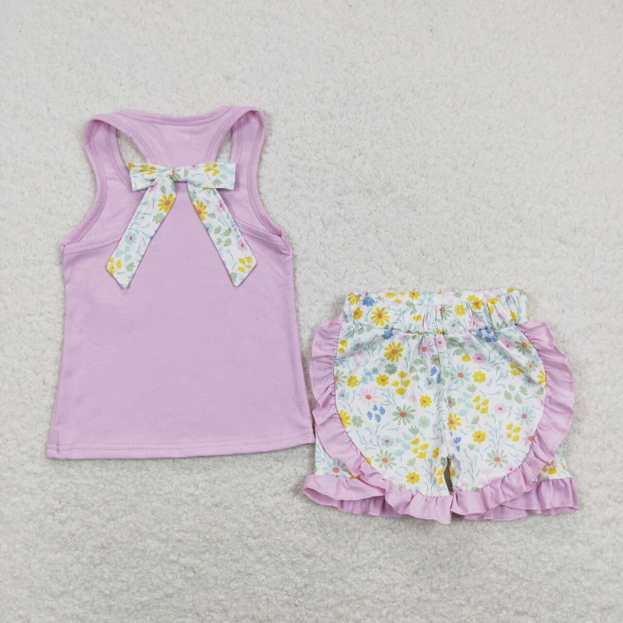 GSSO0511 Pink Floral Girls Short Sleeve Shorts Outfits