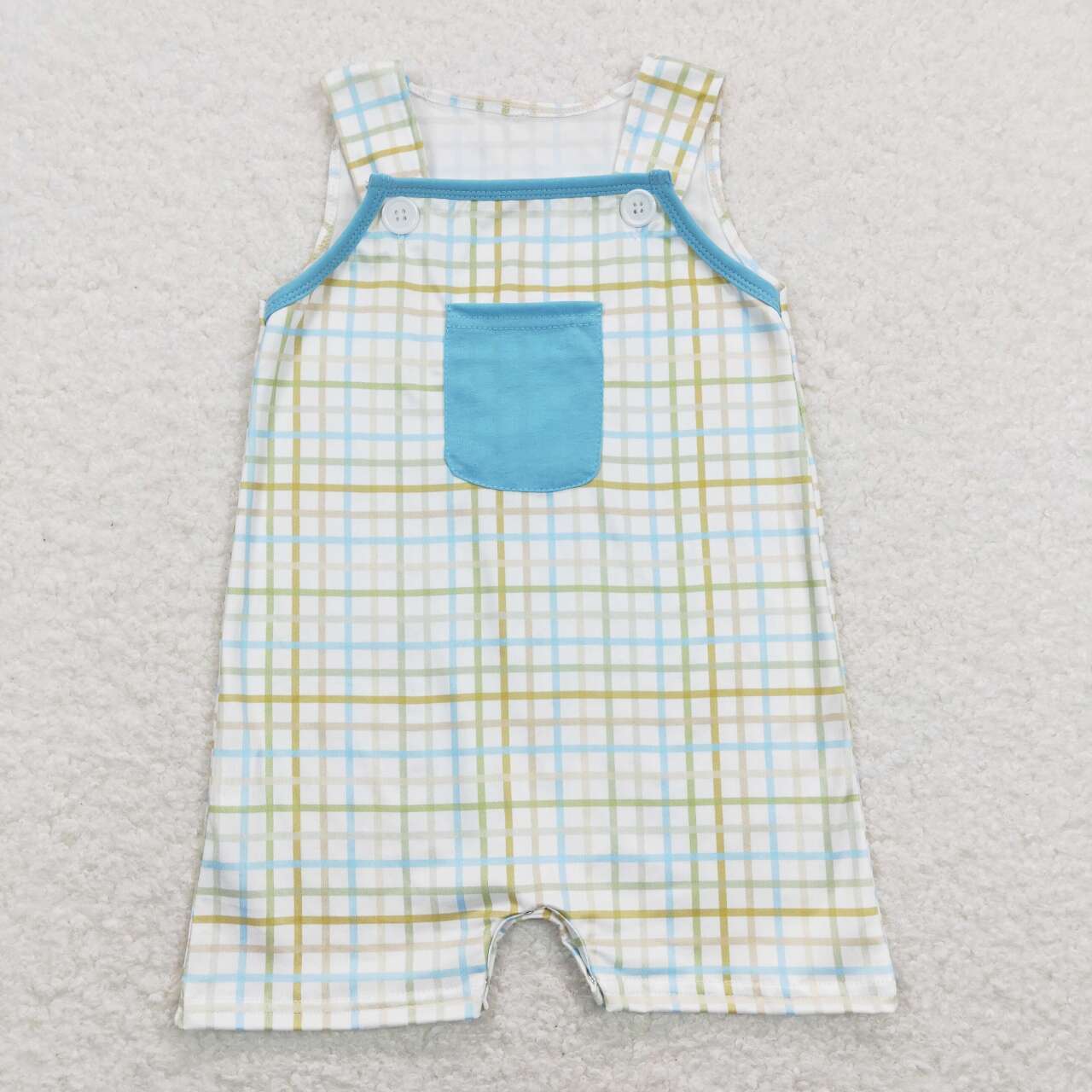 SR0650 Blue Pocket Girls Short Sleeve Romper