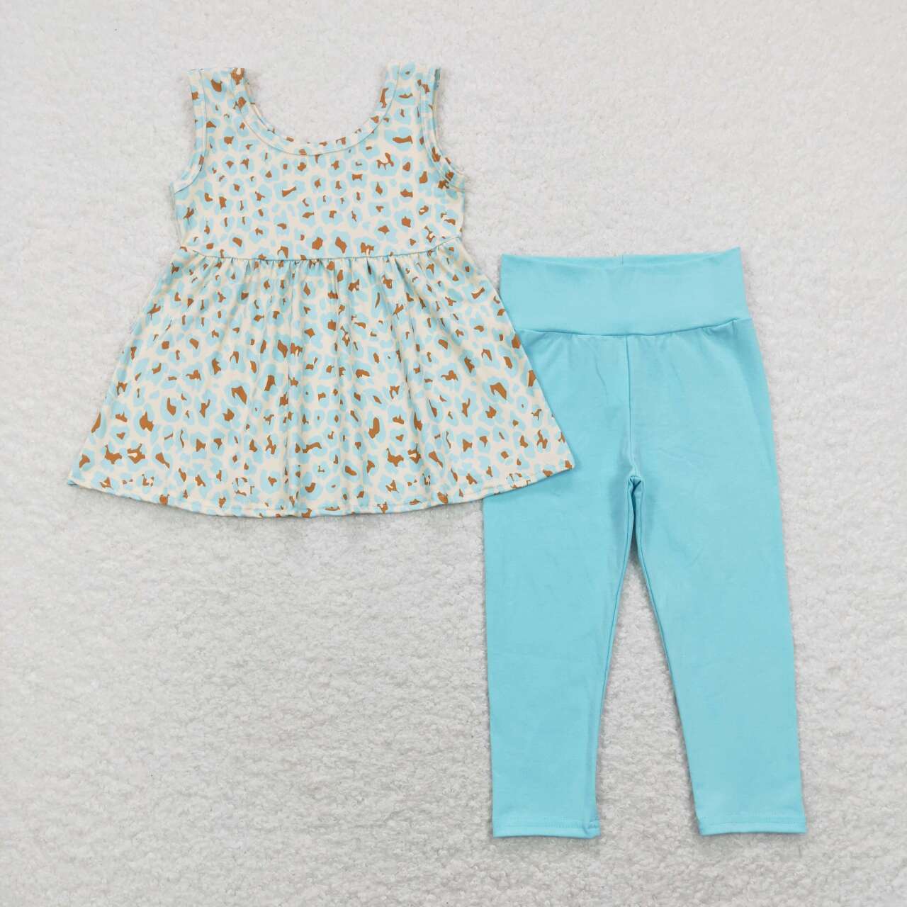 GSPO1177  Blue Floral  Girls Short Sleeve Bell Bottom Pants Outfits