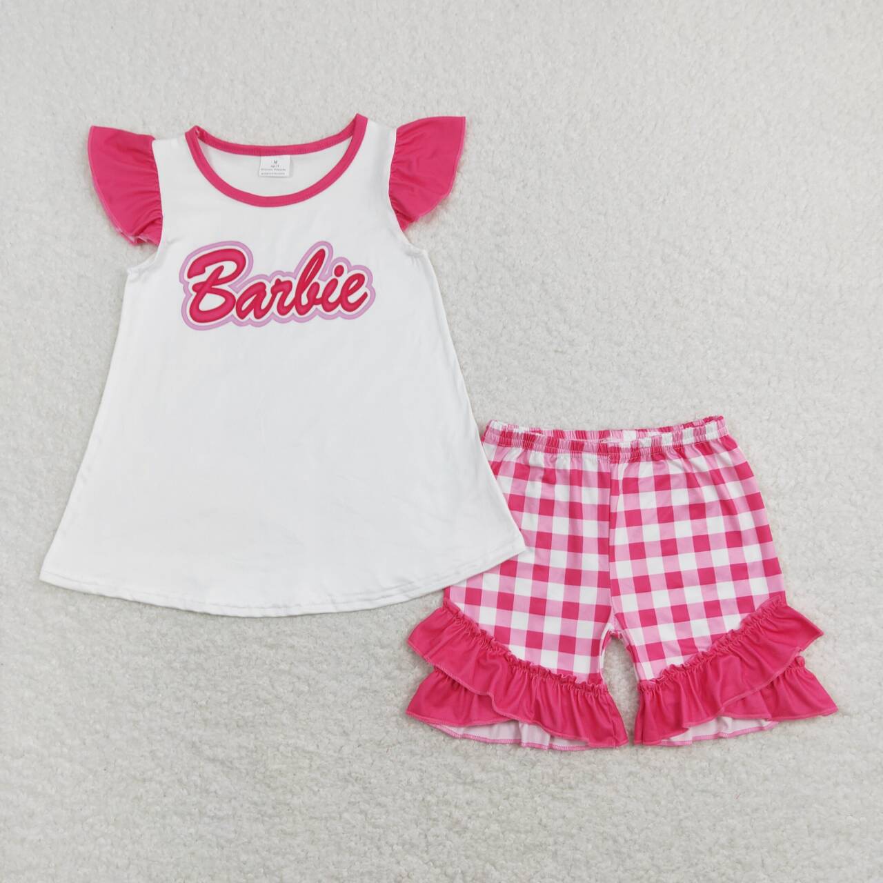 GSSO0477 Pink B Cartoon  Girls Short Sleeve Shorts Outfits