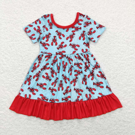 GSD0486 Red Blue Crayfish Girls Short Sleeve Dresses