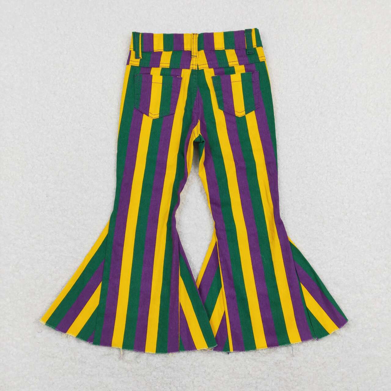 P0327 Mardi Gras Green Yellow Purple Stripes  Girls Denim Jeans