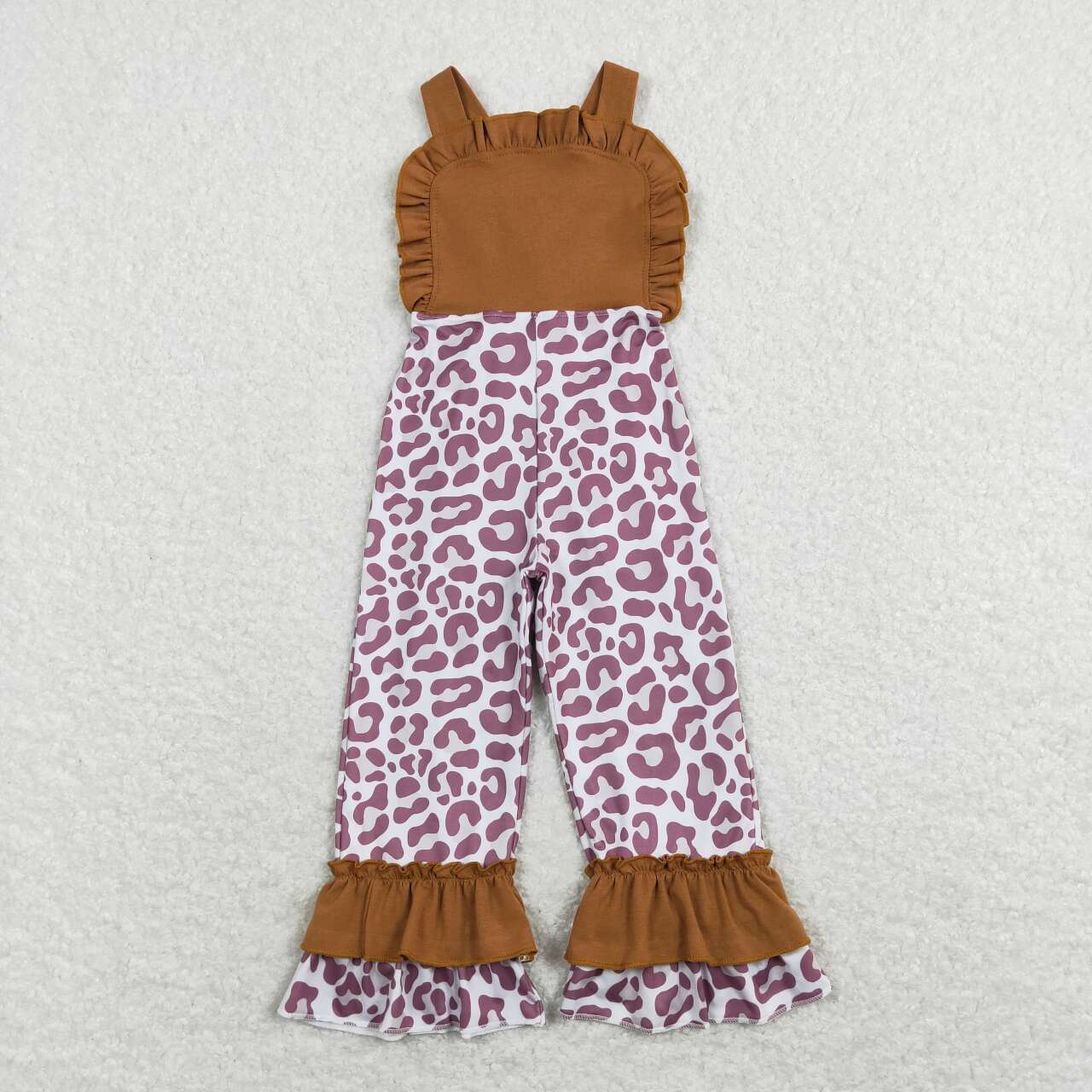 SR0965 Yellow leopard Floral Print Girls Sleeveless Jumpsuit