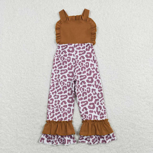 SR0965 Yellow leopard Floral Print Girls Sleeveless Jumpsuit