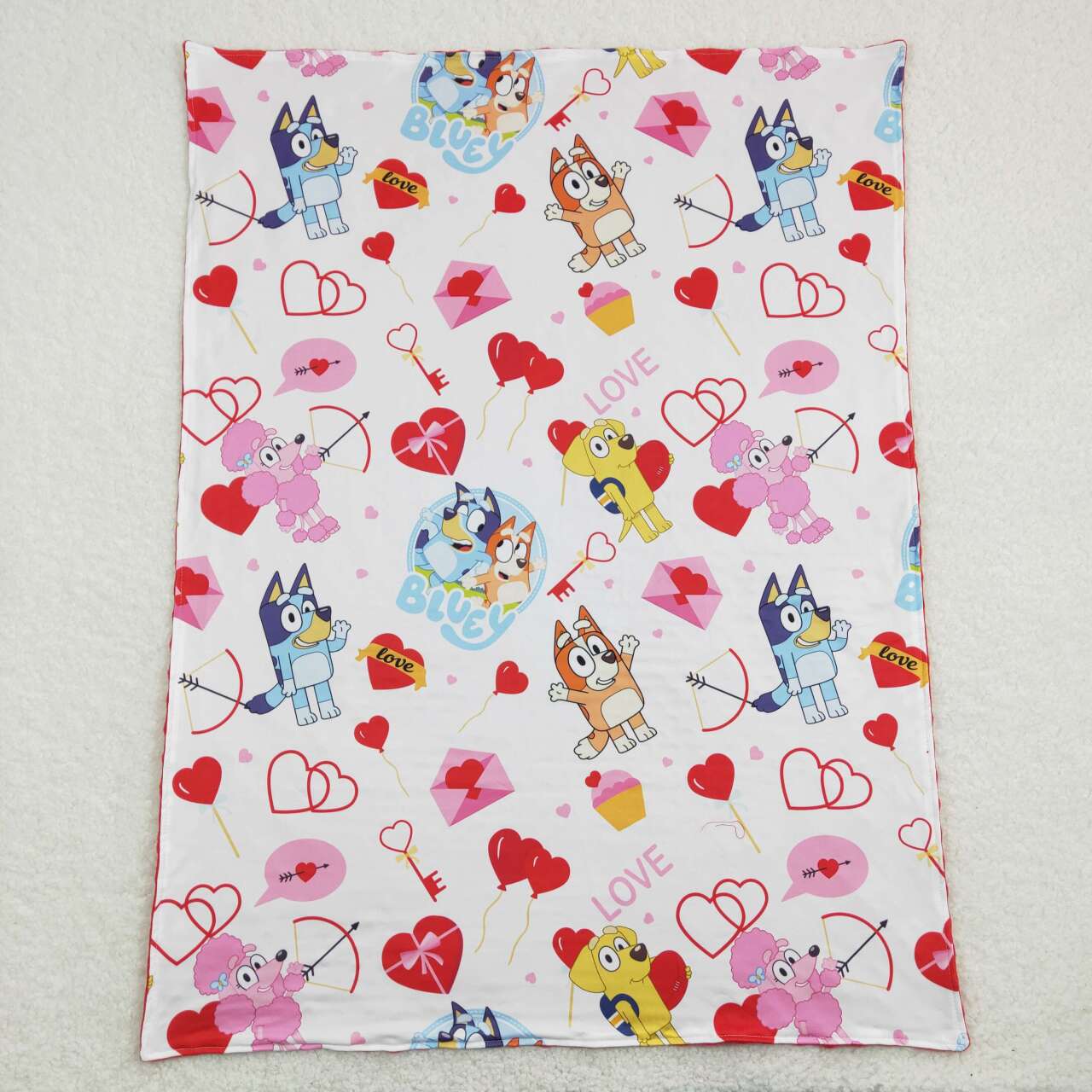 BL0116 Valentine Love Red Blue Dog Cartoon Print Blanket