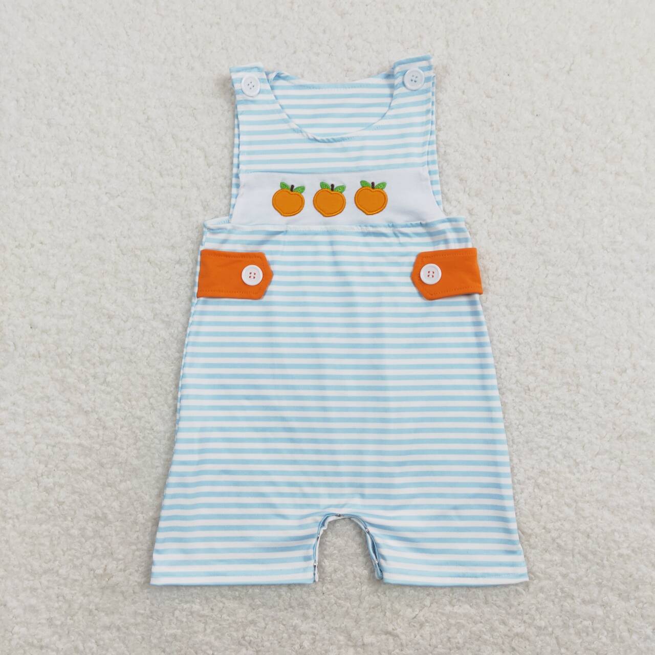 SR0738 Blue Orange Embroidery  Girls Short Sleeve Romper