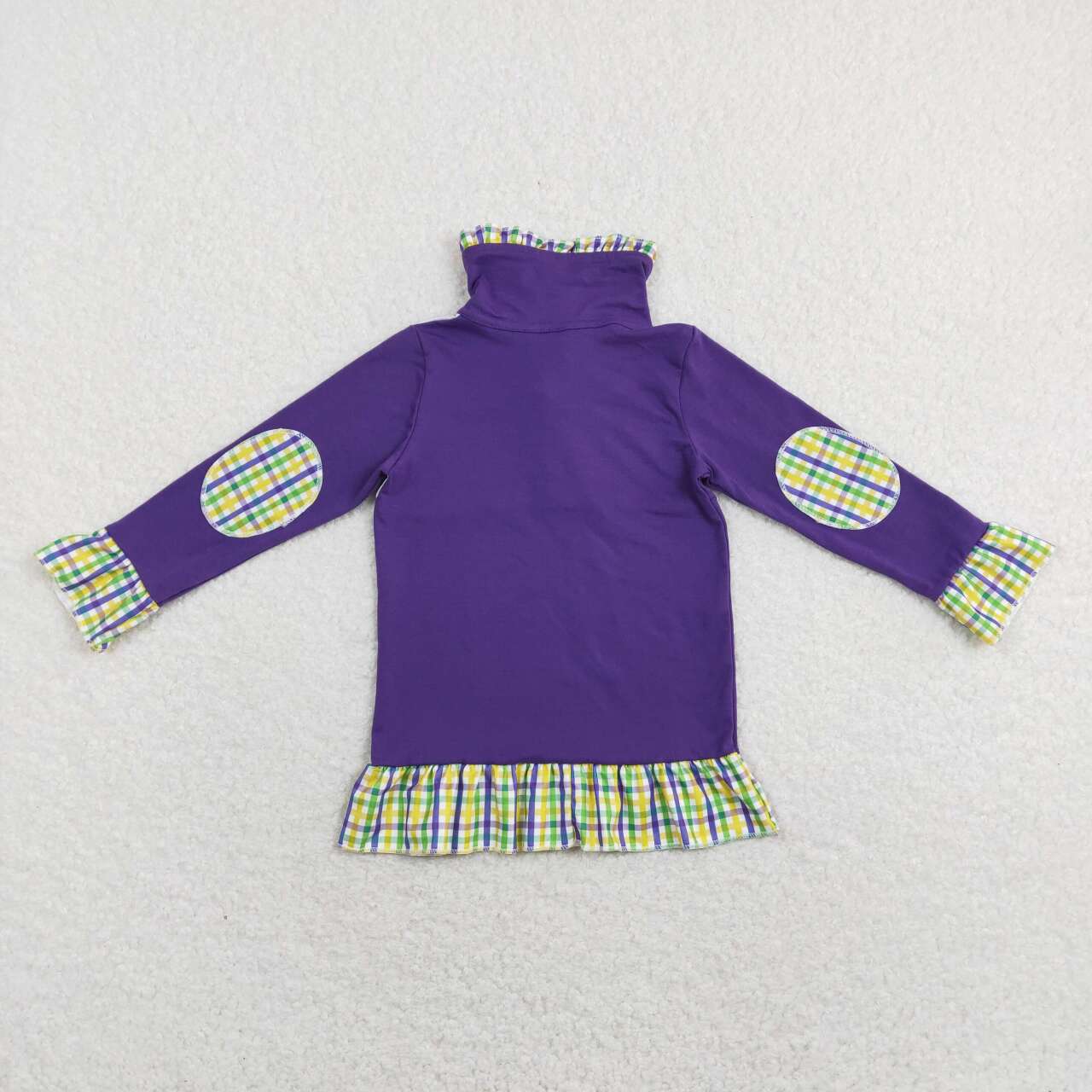 GT0412 Mardi gras Purple Green  Winter Girls Long Sleeve Top Collar T-Shirts