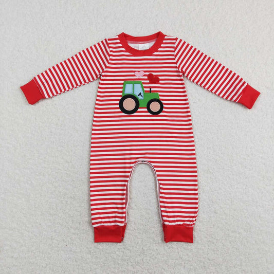 LR0846 Valentine Red love Truck  Embroidery  Girls Long Sleeve Romper