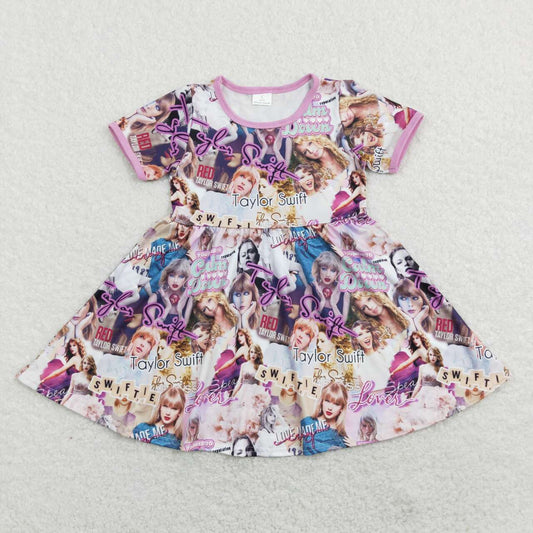 GSD0707 Purple Singer Girls Short Sleeve Dresses