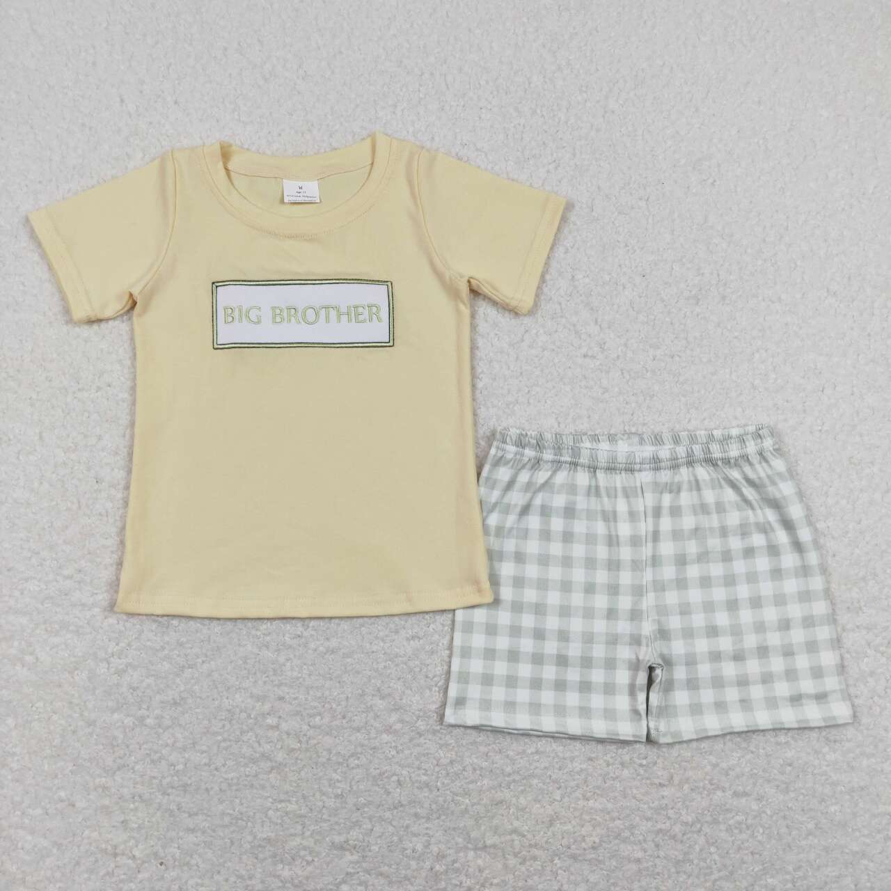 BSSO0403 Yellow Big Borther Embroidery Boys Short Sleeve Shorts Outfits