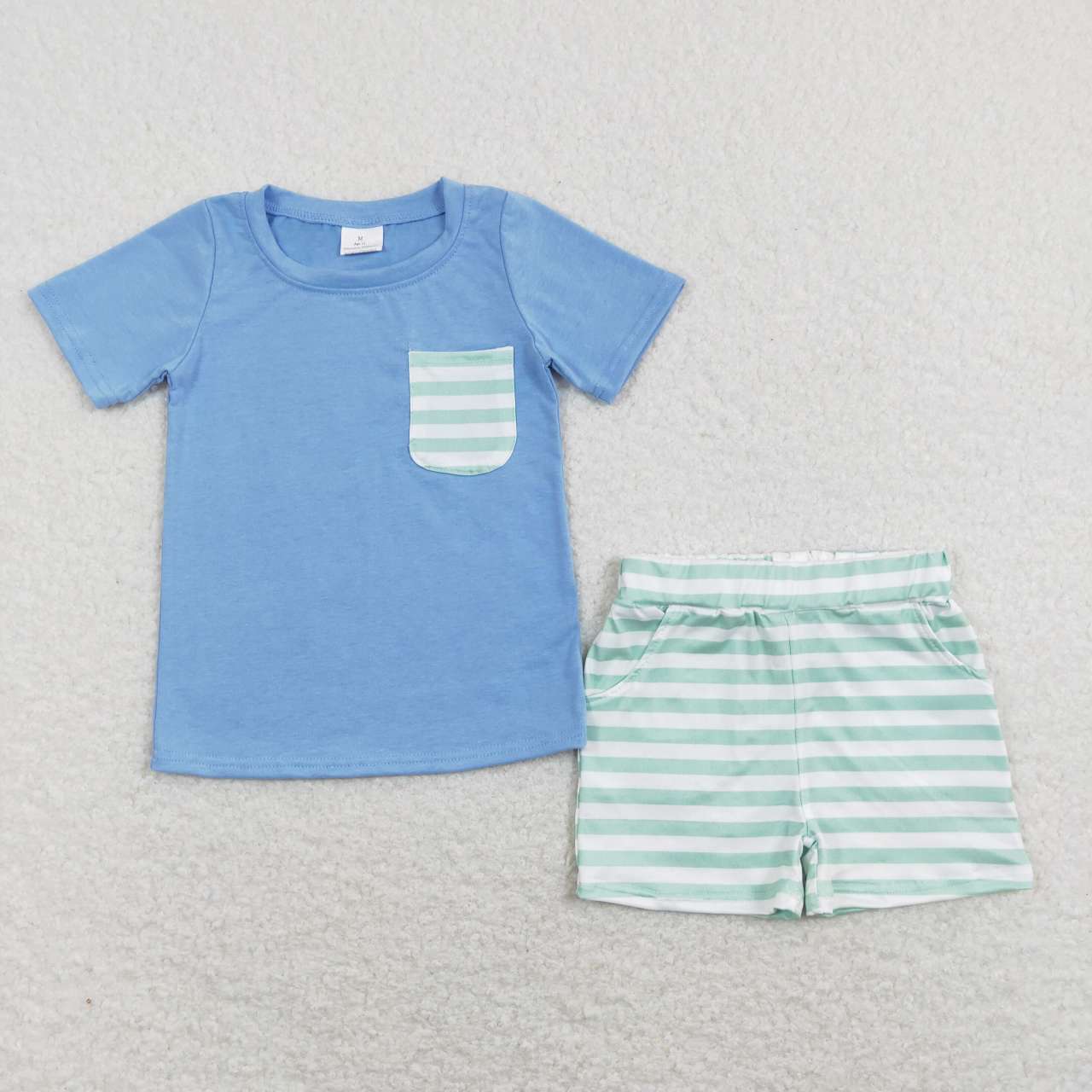 BSSO0366 blue Pocket Boys Short Sleeve Shorts Outfits