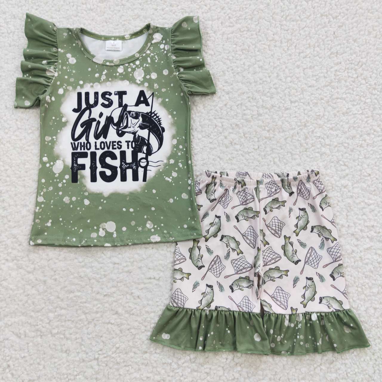 GSSO0295 Green Just A Girl Who Love Fish Girls Short Sleeve Shorts Outfits