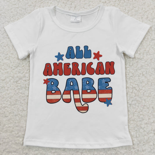 GT0179 4th Of July All Babe Red Blue Girls Short Sleeve Top T-shirts