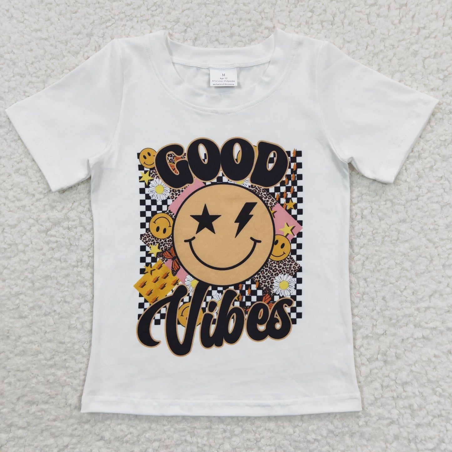 2Pcs BT0221 Good Vibes Boys Short Sleeve Top + P0130 Yellow Print Pants Girls Short Sleeve Pants Outfits