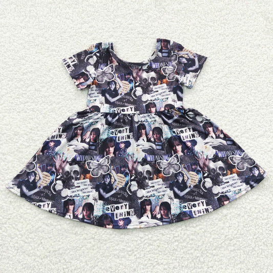 GSD0332 Purple Cartoon Wed Girls Short Sleeve Dresses