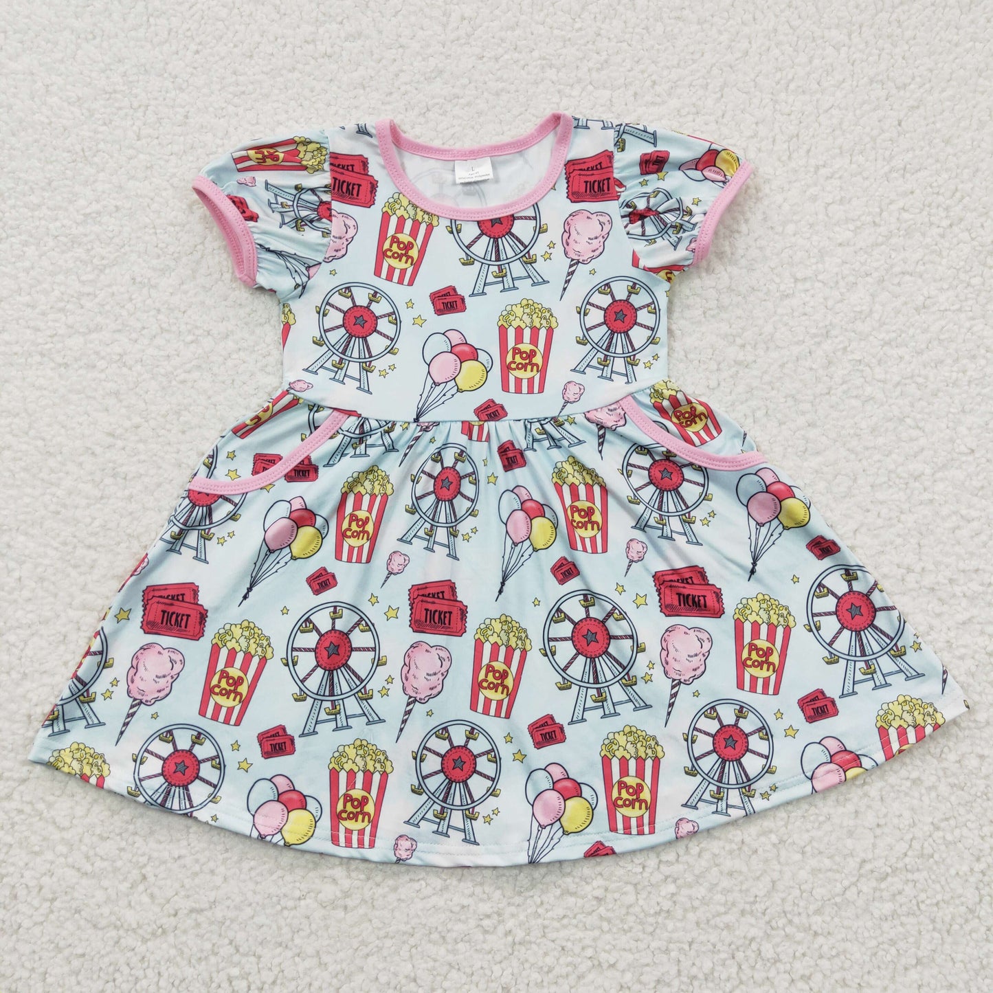 GSD0327 Pink Popcorn Girls Short Sleeve Dresses