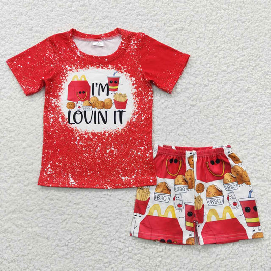 BSSO0260 Red I'm Lovin It Hamburger Boys Short Sleeve Shorts Outfits