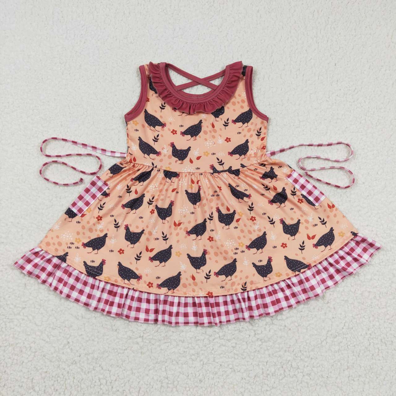 GSD0322  Red Chicken Girls Short Sleeve Dresses