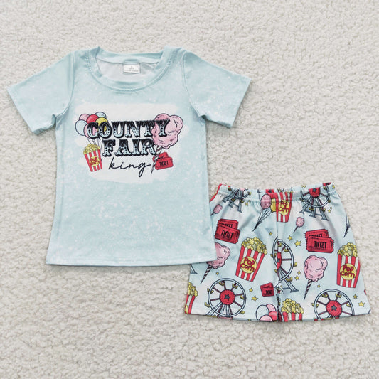 BSSO0245 Pink Blue Popcorn Fair Queen Boys Short Sleeve Shorts Outfits