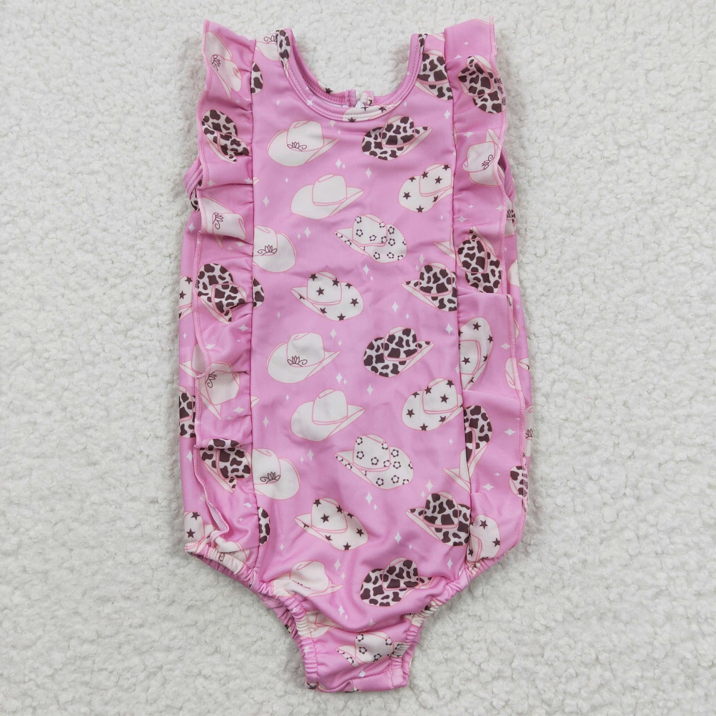 S0100  Pink Hat Cowboy Leopard Girls Swimming Bathing Suits Swimsuits