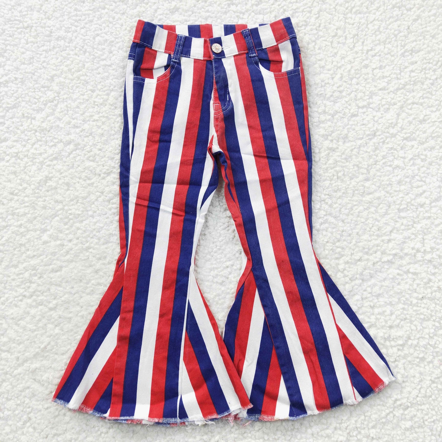 P0105 4th Of July Blue Red Striped Girls Bell Pants Denim Jeans