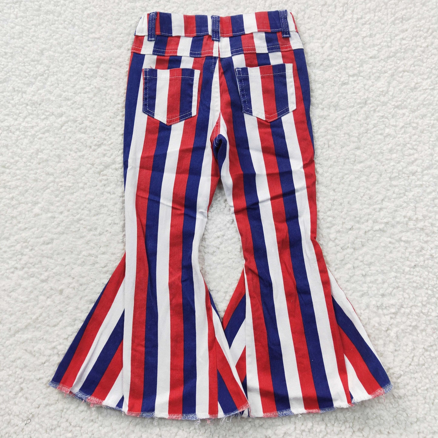 P0105 4th Of July Blue Red Striped Girls Bell Pants Denim Jeans