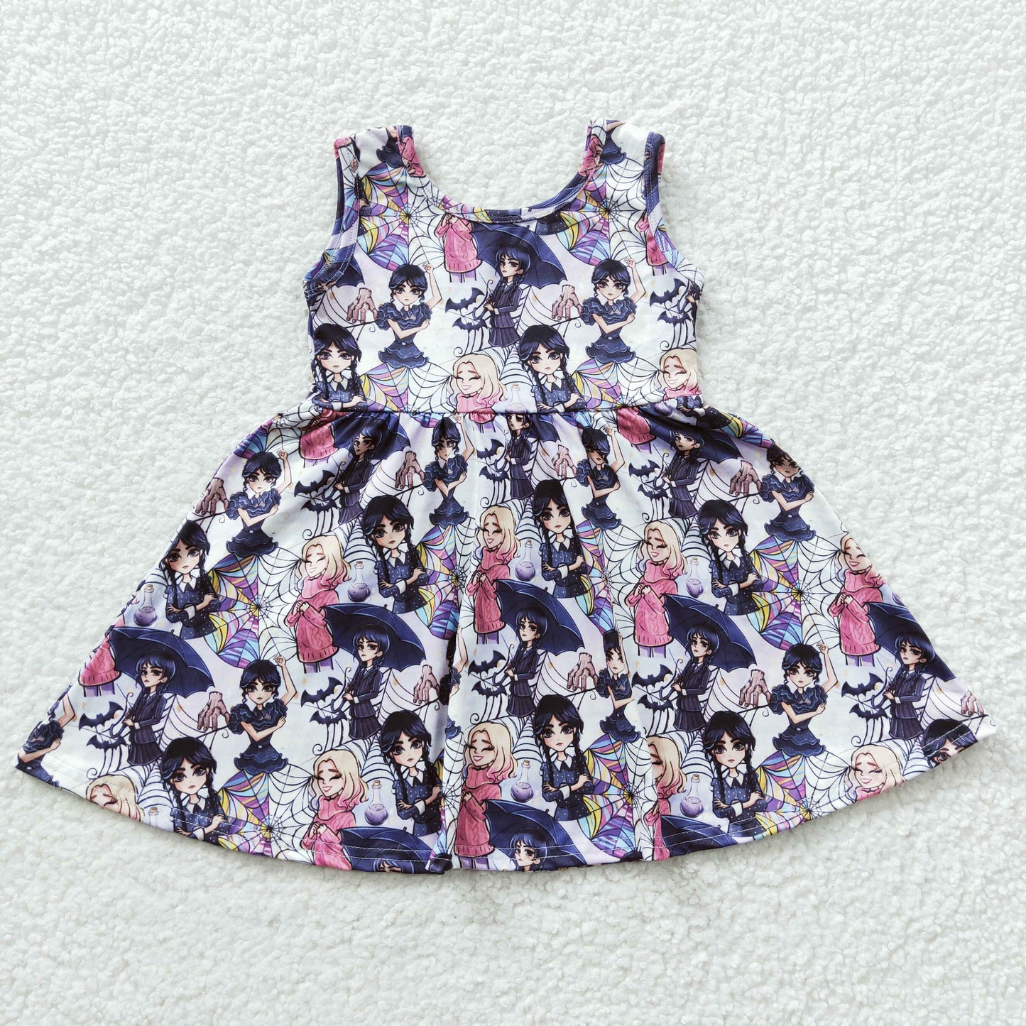 GSD0335 Purple Cartoon Wed Girls Short Sleeve Dresses