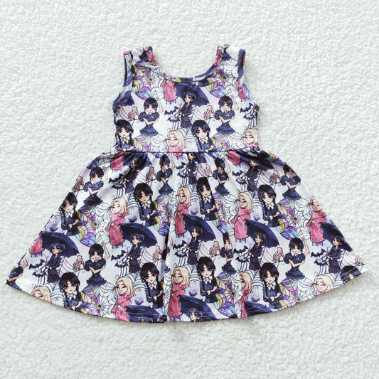 GSD0335 Purple Cartoon Wed Girls Short Sleeve Dresses