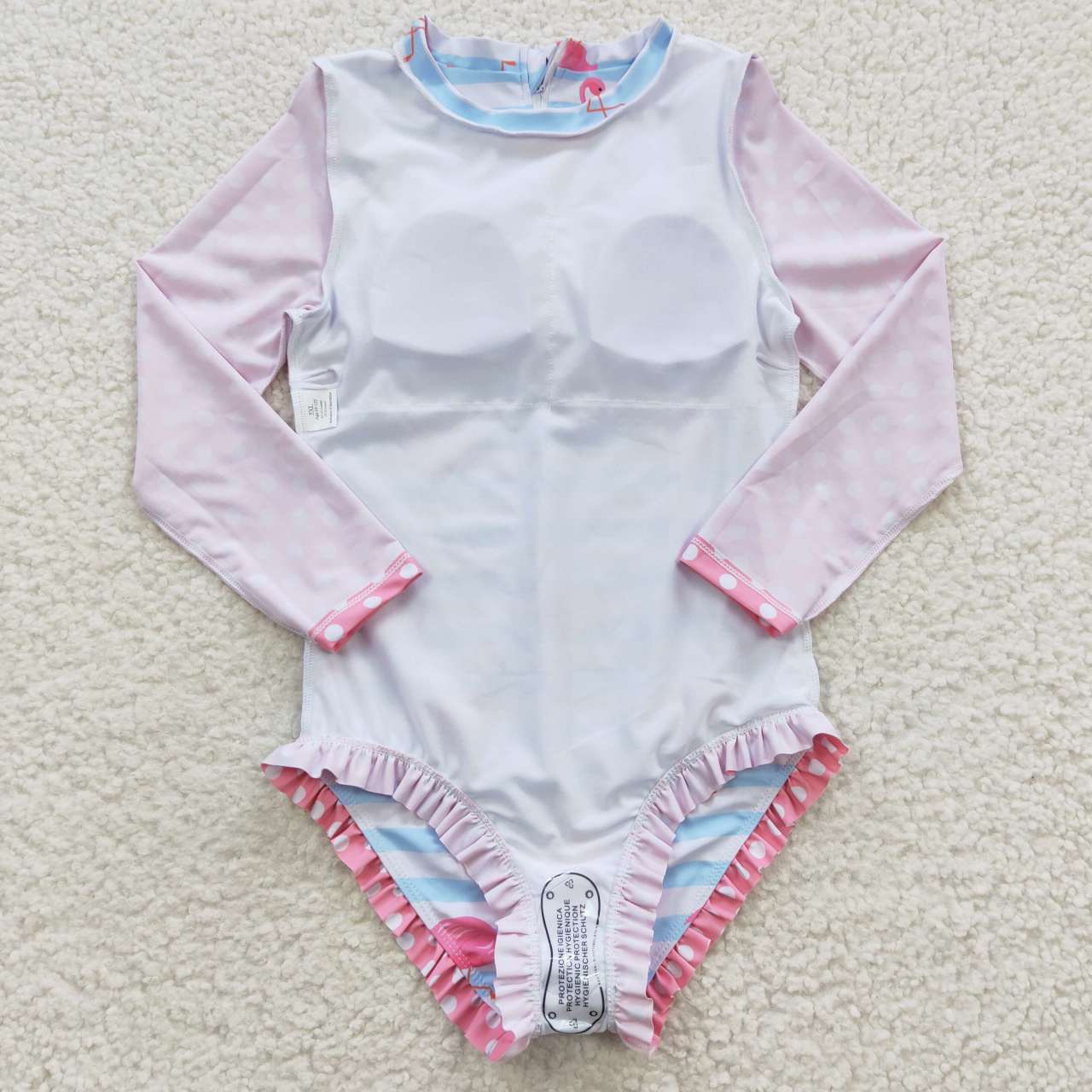 S0140 Blue Pink Flamingo Girls Swimming Bathing Suits Swimsuits