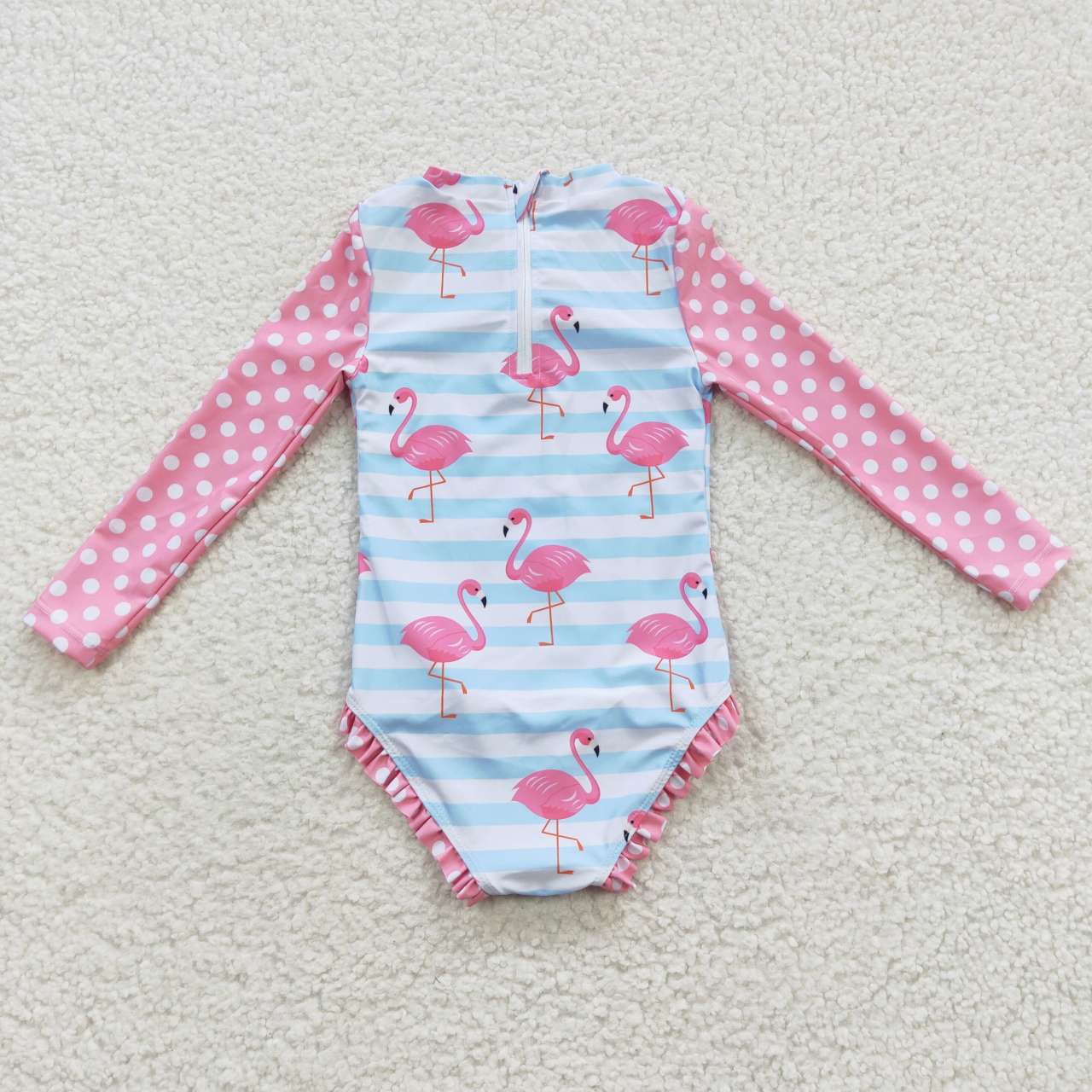 S0140 Blue Pink Flamingo Girls Swimming Bathing Suits Swimsuits