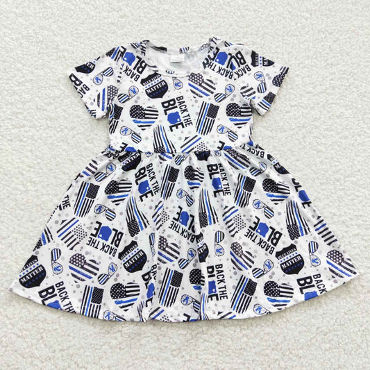 GSD0321 4th of July Blue Back The Flag Girls Short Sleeve Dresses