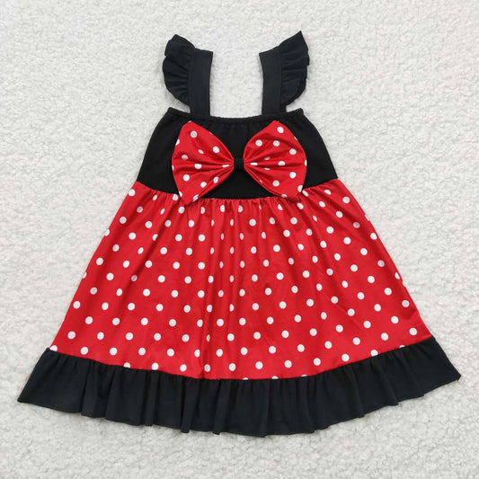 GSD0344  Red Black Bow Princess Girls Short Sleeve Dresses