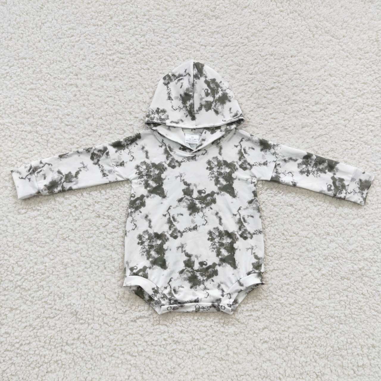 LR0270 Black White Tie Dye Hoodies Girls Long Sleeve Romper